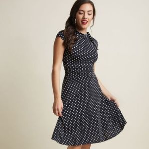 Dance Floor Date A-Line Dress in Black Dots